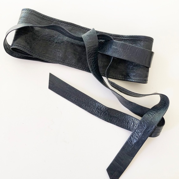 Leather Wrap Navy Belt, One Rise Fits Most - Picture 1 of 5